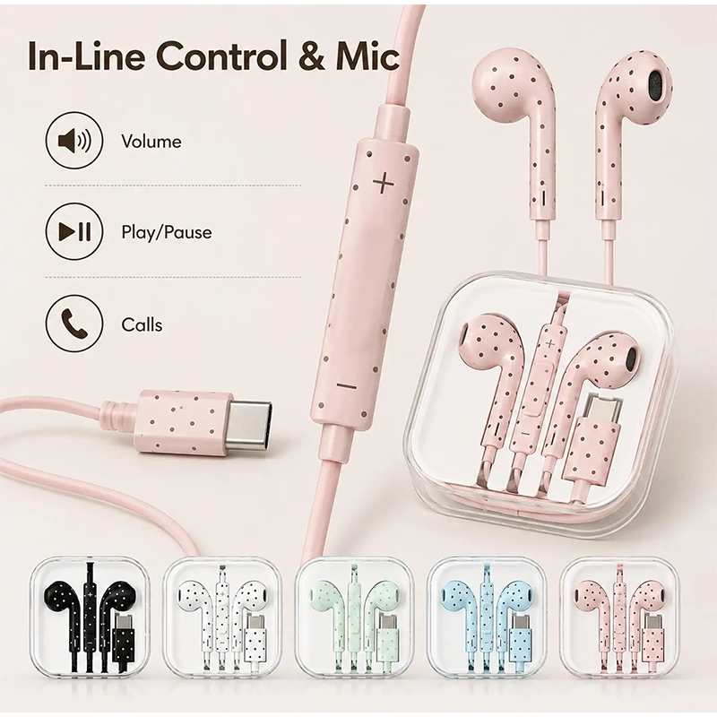 Type C Earphones Polka Dot Sta - Usb C Earphone ulasan dan harga